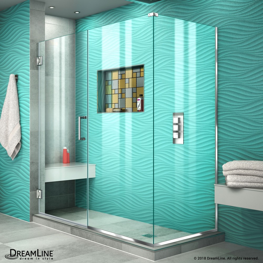 Unidoor Plus 57 in. W x 34 3/8 in. D x 72 in. H Frameless Hinged Shower Enclosure in Chrome