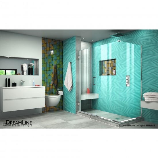 Unidoor Plus 57 in. W x 34 3/8 in. D x 72 in. H Frameless Hinged Shower Enclosure in Chrome