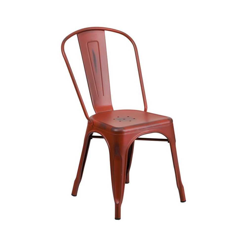 Commercial Grade Distressed Kelly Red Metal Indoor-Outdoor Stackable Chair Commercial Grade Distressed Kelly Red Metal Indoor-Outdoor Stackable Chair