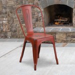 Commercial Grade Distressed Kelly Red Metal Indoor-Outdoor Stackable Chair