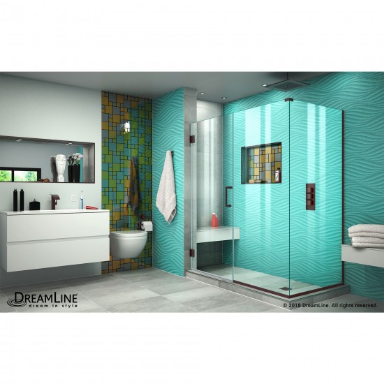Unidoor Plus 58 in. W x 30 3/8 in. D x 72 in. H Frameless Hinged Shower Enclosure in Oil Rubbed Bronze