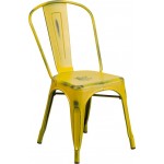 Commercial Grade Distressed Yellow Metal Indoor-Outdoor Stackable Chair