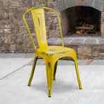 Commercial Grade Distressed Yellow Metal Indoor-Outdoor Stackable Chair