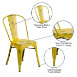 Commercial Grade Distressed Yellow Metal Indoor-Outdoor Stackable Chair