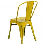 Commercial Grade Distressed Yellow Metal Indoor-Outdoor Stackable Chair