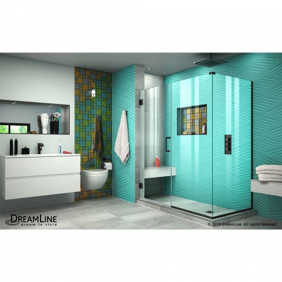 Unidoor Plus 56 in. W x 34 3/8 in. D x 72 in. H Frameless Hinged Shower Enclosure in Satin Black