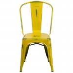 Commercial Grade Distressed Yellow Metal Indoor-Outdoor Stackable Chair