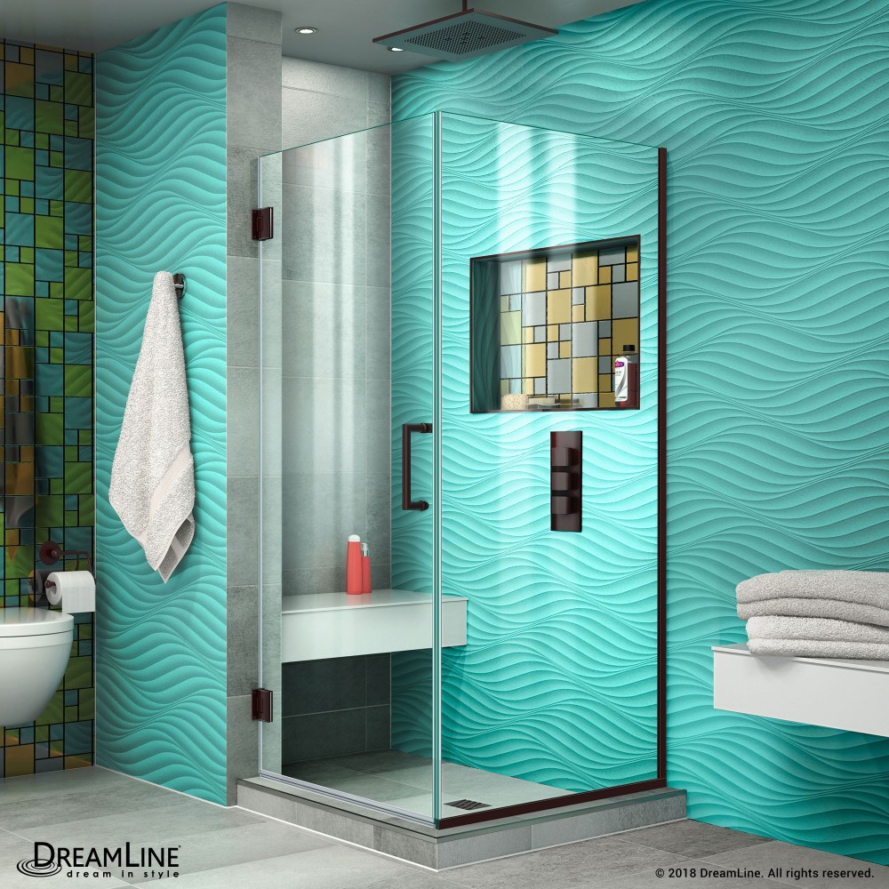 Unidoor Plus 30 3/8 in. W x 30 in. D x 72 in. H Frameless Hinged Shower Enclosure in Oil Rubbed Bronze