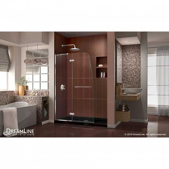 Aqua Ultra 30 in. D x 60 in. W x 74 3/4 in. H Frameless Shower Door in Chrome and Center Drain Black Base Kit