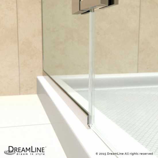 Aqua Ultra 30 in. D x 60 in. W x 74 3/4 in. H Frameless Shower Door in Chrome and Left Drain Biscuit Base Kit