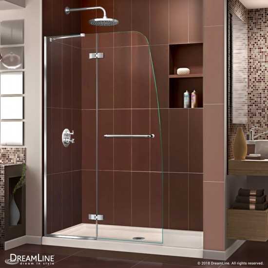 Aqua Ultra 32 in. D x 60 in. W x 74 3/4 in. H Frameless Shower Door in Chrome and Center Drain Biscuit Base Kit