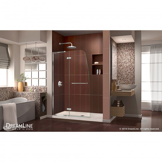 Aqua Ultra 32 in. D x 60 in. W x 74 3/4 in. H Frameless Shower Door in Chrome and Center Drain Biscuit Base Kit