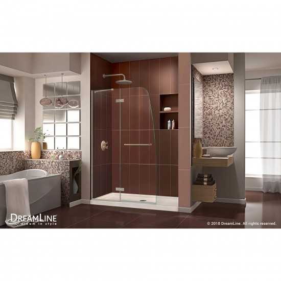 Aqua Ultra 32 in. D x 60 in. W x 74 3/4 in. H Frameless Shower Door in Brushed Nickel and Center Drain Biscuit Base Kit