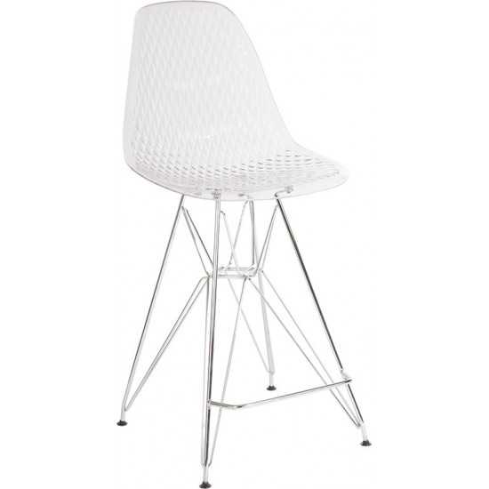 26" High Clear Acrylic Counter Height Stool with Chrome Legs