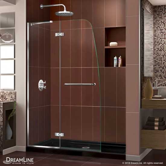 Aqua Ultra 32 in. D x 60 in. W x 74 3/4 in. H Frameless Shower Door in Chrome and Center Drain Black Base Kit