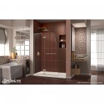 Aqua Ultra 32 in. D x 60 in. W x 74 3/4 in. H Frameless Shower Door in Brushed Nickel and Left Drain Biscuit Base Kit