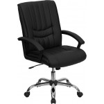 Mid-Back Black LeatherSoft Swivel Manager's Office Chair with Arms