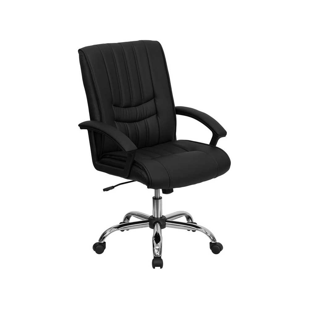 Mid-Back Black LeatherSoft Swivel Manager's Office Chair with Arms