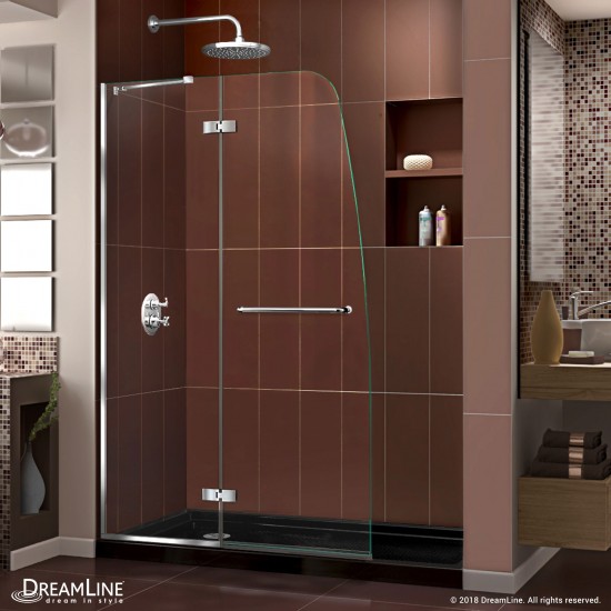 Aqua Ultra 32 in. D x 60 in. W x 74 3/4 in. H Frameless Shower Door in Chrome and Left Drain Black Base Kit