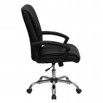 Mid-Back Black LeatherSoft Swivel Manager's Office Chair with Arms