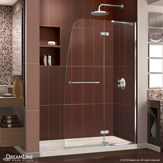 Aqua Ultra 32 in. D x 60 in. W x 74 3/4 in. H Frameless Shower Door in Chrome and Right Drain Biscuit Base Kit