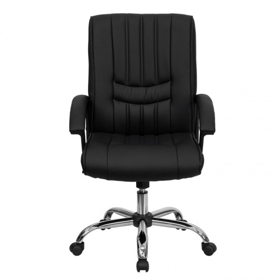 Mid-Back Black LeatherSoft Swivel Manager's Office Chair with Arms