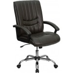 Mid-Back Espresso Brown LeatherSoft Swivel Manager's Office Chair with Arms