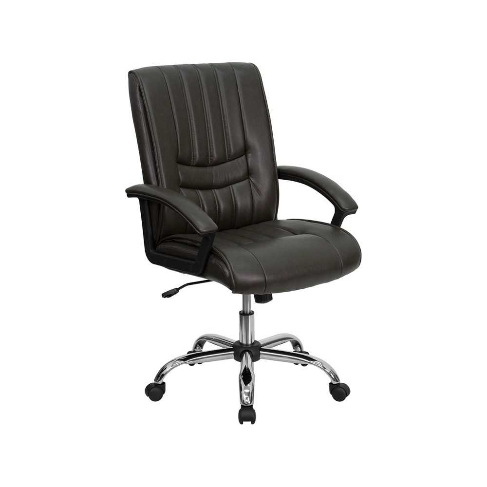 Mid-Back Espresso Brown LeatherSoft Swivel Manager's Office Chair with Arms