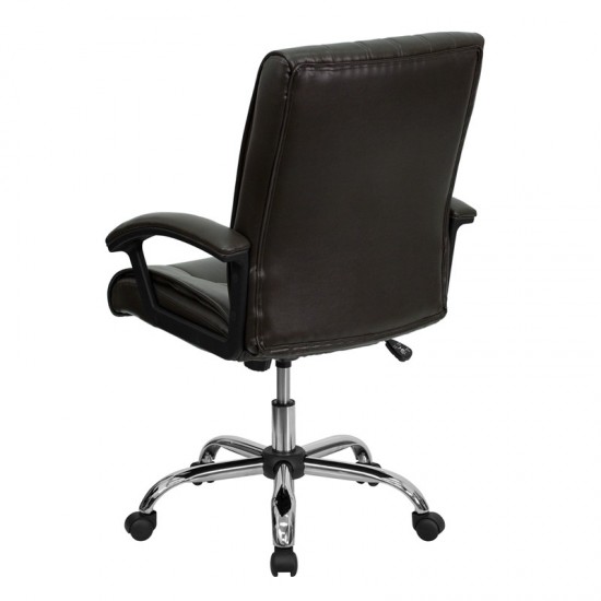 Mid-Back Espresso Brown LeatherSoft Swivel Manager's Office Chair with Arms