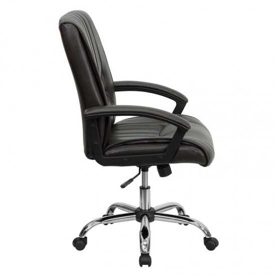 Mid-Back Espresso Brown LeatherSoft Swivel Manager's Office Chair with Arms