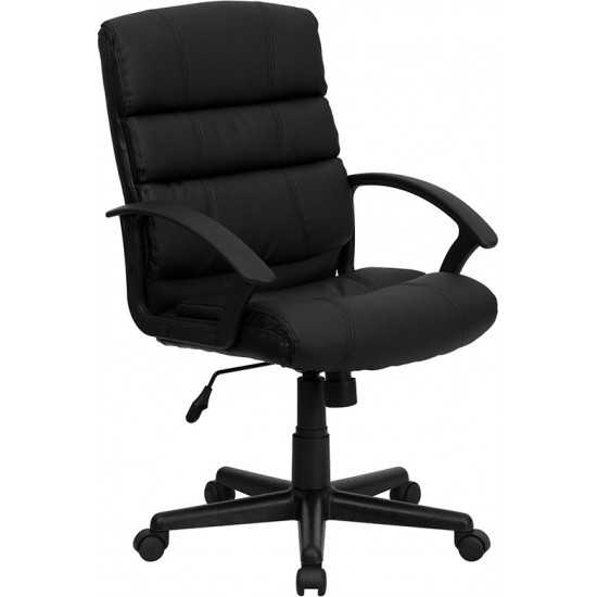 Mid-Back Black LeatherSoft Swivel Task Office Chair with Arms