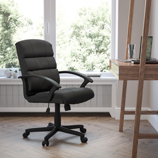 Mid-Back Black LeatherSoft Swivel Task Office Chair with Arms
