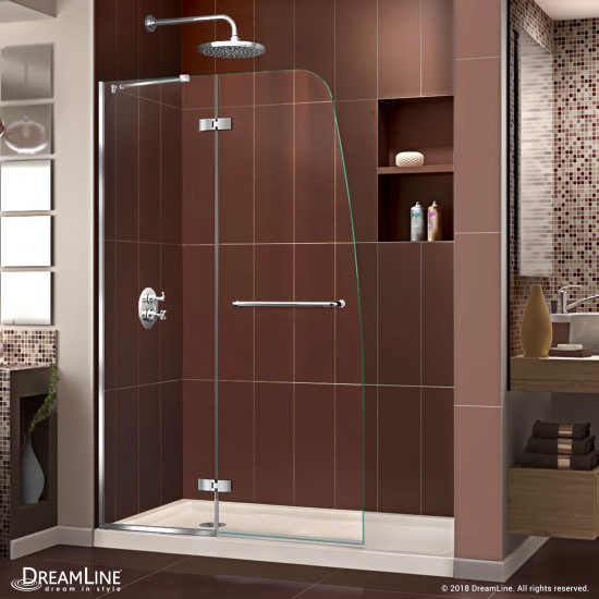 Aqua Ultra 34 in. D x 60 in. W x 74 3/4 in. H Frameless Shower Door in Chrome and Left Drain Biscuit Base Kit