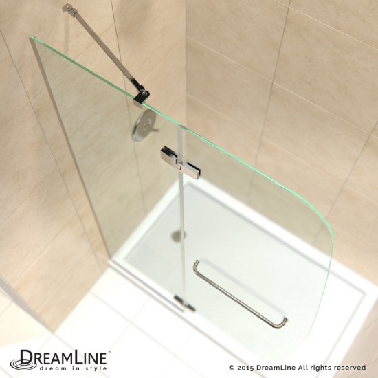 Aqua Ultra 34 in. D x 60 in. W x 74 3/4 in. H Frameless Shower Door in Chrome and Left Drain Biscuit Base Kit