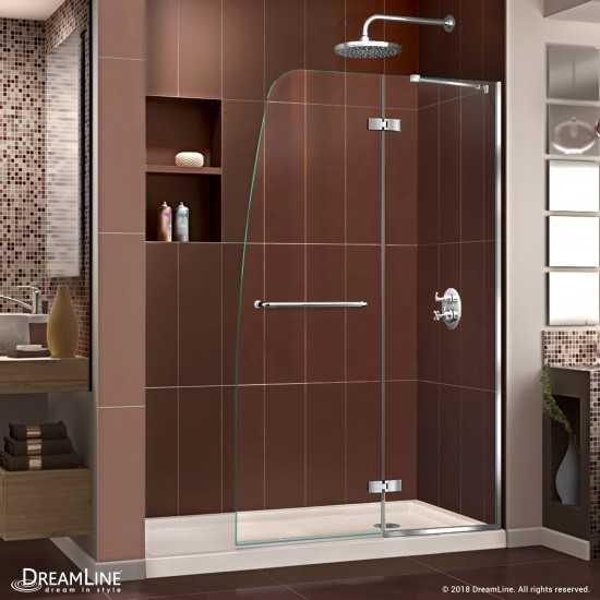 Aqua Ultra 34 in. D x 60 in. W x 74 3/4 in. H Frameless Shower Door in Chrome and Right Drain Biscuit Base Kit