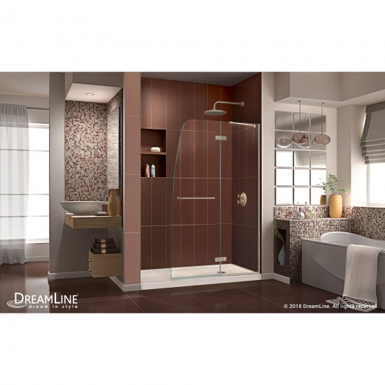 Aqua Ultra 34 in. D x 60 in. W x 74 3/4 in. H Frameless Shower Door in Brushed Nickel and Right Drain Biscuit Base Kit