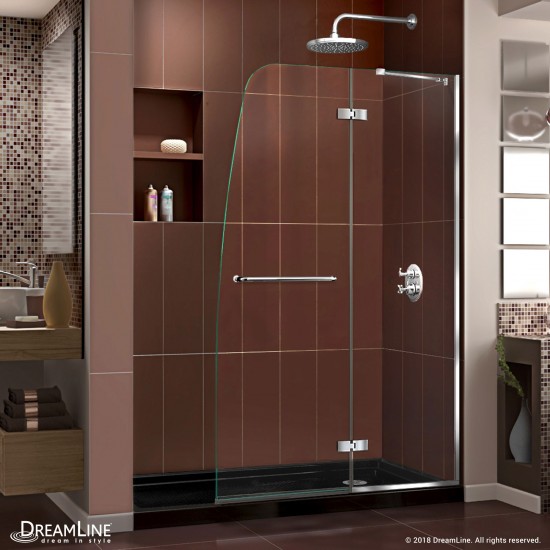 Aqua Ultra 34 in. D x 60 in. W x 74 3/4 in. H Frameless Shower Door in Chrome and Right Drain Black Base Kit