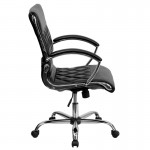 Mid-Back Designer Black LeatherSoft Executive Swivel Office Chair with Chrome Base and Arms