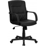 Mid-Back Black LeatherSoft Swivel Task Office Chair with Arms