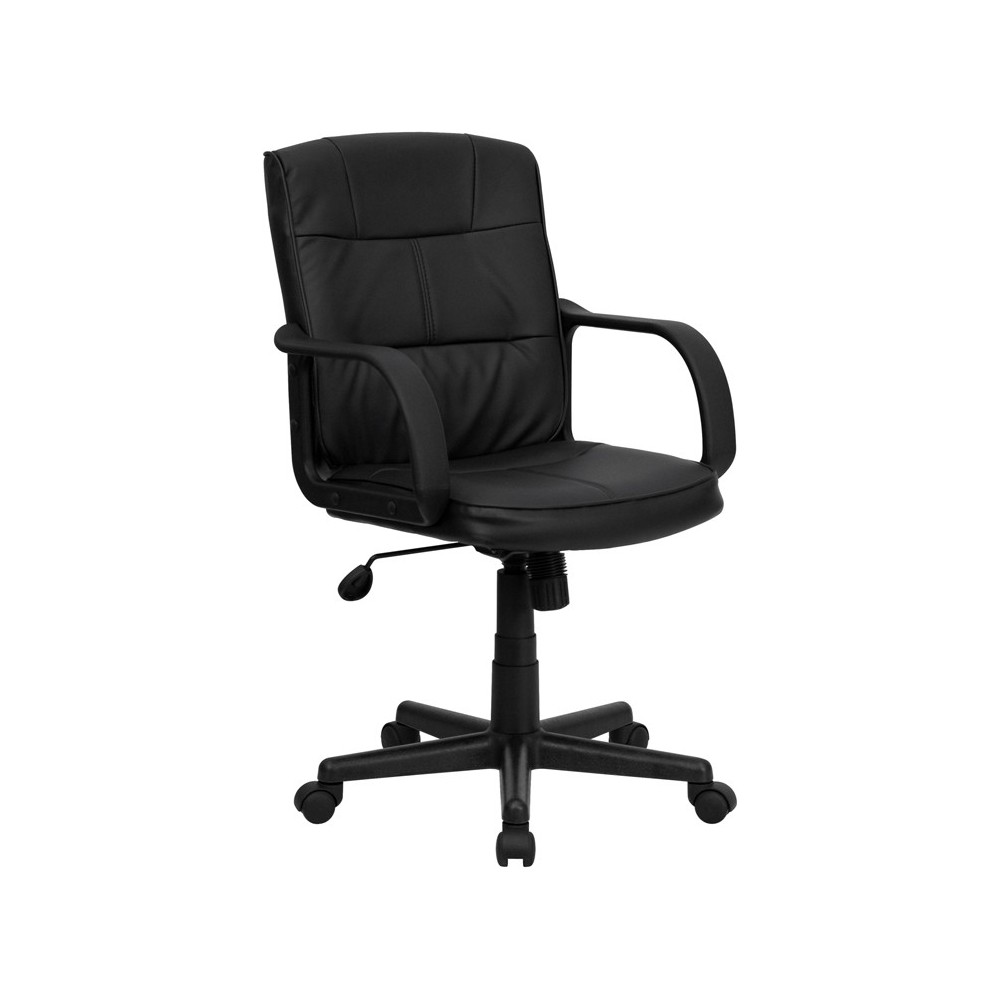 Mid-Back Black LeatherSoft Swivel Task Office Chair with Arms