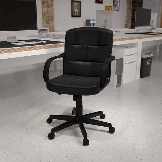 Mid-Back Black LeatherSoft Swivel Task Office Chair with Arms