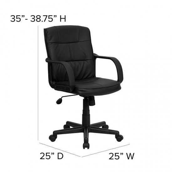 Mid-Back Black LeatherSoft Swivel Task Office Chair with Arms