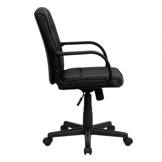 Mid-Back Black LeatherSoft Swivel Task Office Chair with Arms