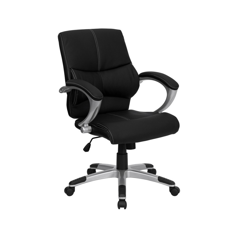 Mid-Back Black LeatherSoft Contemporary Swivel Manager's Office Chair with Arms