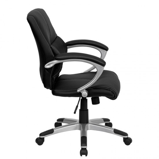 Mid-Back Black LeatherSoft Contemporary Swivel Manager's Office Chair with Arms