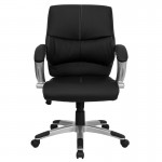 Mid-Back Black LeatherSoft Contemporary Swivel Manager's Office Chair with Arms