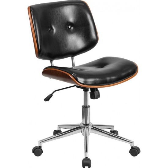 Low Back Black LeatherSoft Ergonomic Wood Swivel Task Office Chair