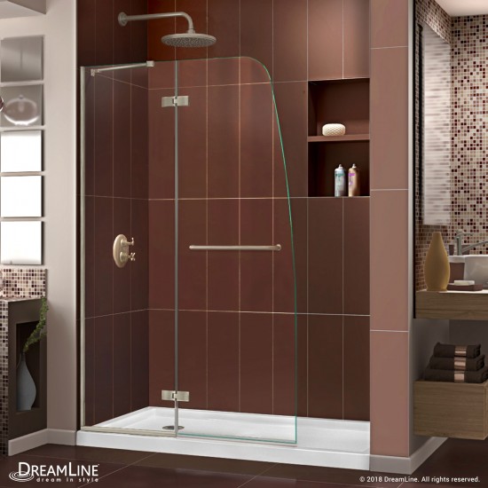 Aqua Ultra 30 in. D x 60 in. W x 74 3/4 in. H Frameless Shower Door in Brushed Nickel and Left Drain White Base Kit