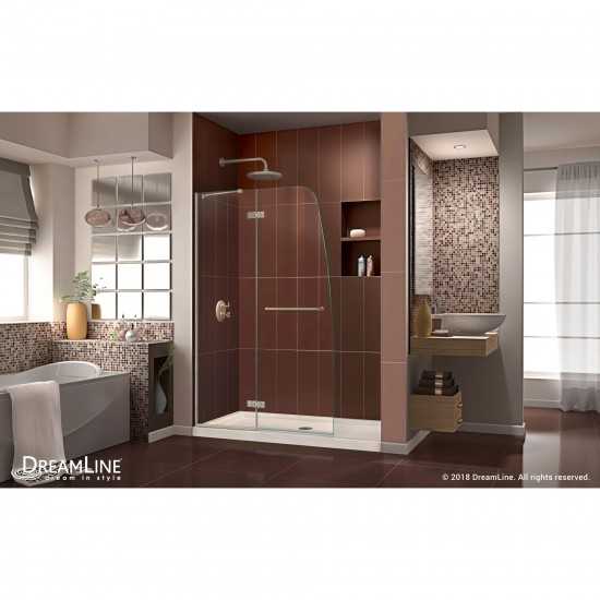 Aqua Ultra 36 in. D x 48 in. W x 74 3/4 in. H Frameless Shower Door in Brushed Nickel and Center Drain Biscuit Base Kit