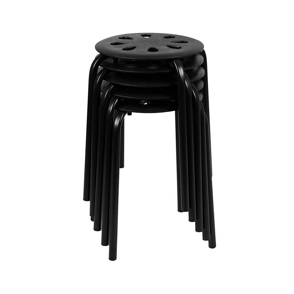 Plastic Nesting Stack Stools, 17.5"Height, Black (5 Pack)